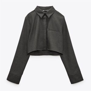 Zara Women's Charcoal Cropped Shirt